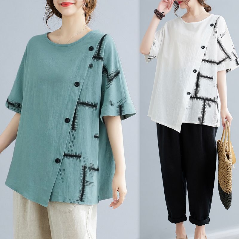 棉麻寬鬆短袖