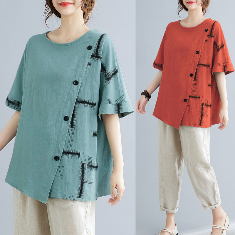 棉麻寬鬆短袖