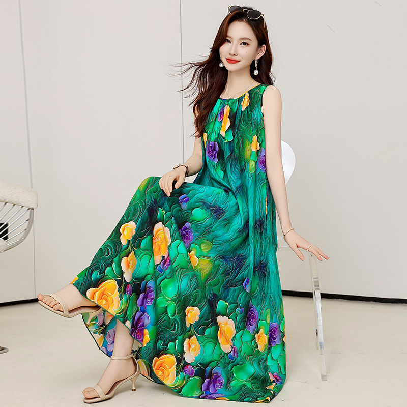 棉綢印花連衣裙